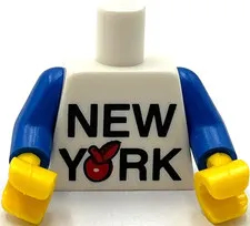 Lego New White Minifigure Torso 'NEW YORK' Big Red Apple Pattern Blue Arms Part