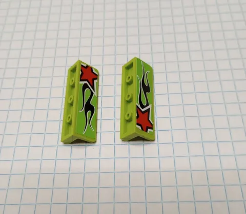 2 Lego stickered lime green red star black flame panels set 60055 Monster Truck