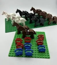 Lot of 13 Vintage Lego Horses and 9 Vintage Saddles