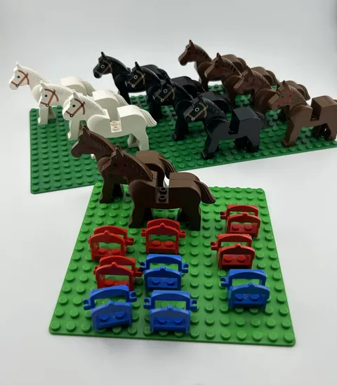 Lot of 13 Vintage Lego Horses and 9 Vintage Saddles