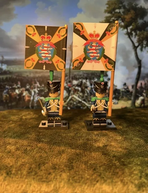 2x Minis Hesse Napoleonic Hereditary Prince Infantry Regiment +2 Flags LEGO Flagpoles