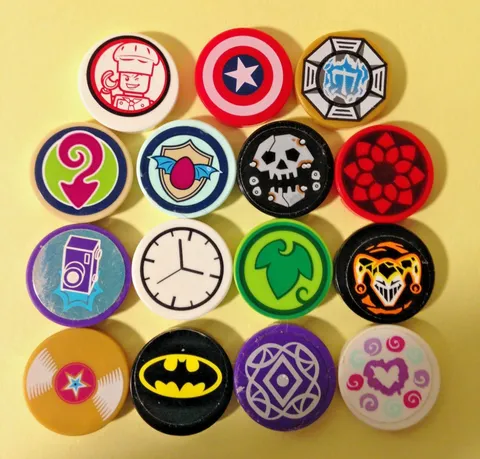 Lego 2x2 round tiles - LOT OF 15 - Print or Stickers - all different