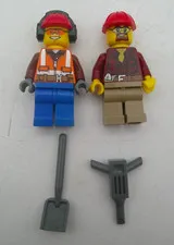 LEGO City 60075 Construction Worker w/ Orange Vest& Plaid Shirt Minifigs w/ Accs