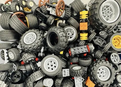 Lot Of 1 Pound Lbs Random Lego Wheels And Axles Black Sorted