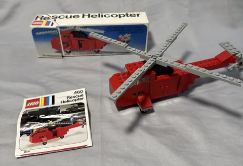 Vintage LEGO Rescue Helicopter 480, 100% Complete with Box and Instructions