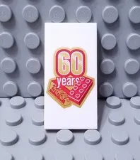 LEGO White 2x4 60 Years Anniversary Decorated Tile Piece