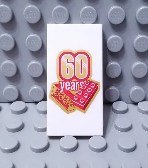LEGO White 2x4 60 Years Anniversary Decorated Tile Piece