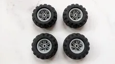 Lego Lot of 4 Wheels Black Tires 56X26 Grey Rim 56145/55976