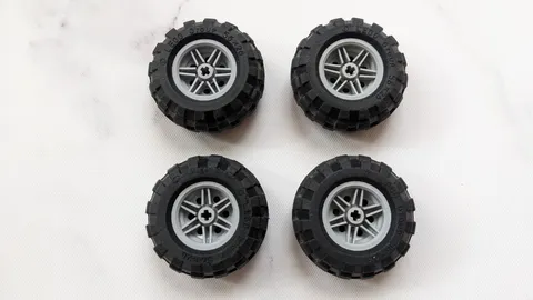 Lego Lot of 4 Wheels Black Tires 56X26 Grey Rim 56145/55976
