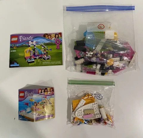 2 Lego Friends Sets 41300 Puppy Championship 3937 Olivia's Speedboat Complete