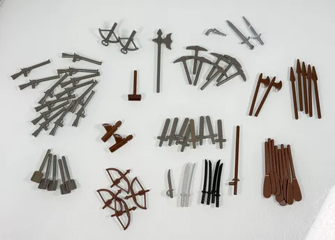 68pc Lego Minifigure Weapons Spears Guns Bows Oars & Assorted Accessories Lot