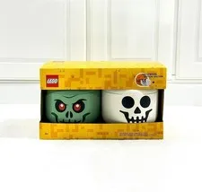 LEGO HALLOWEEN EDITION ZOMBIE SKELETON STORAGE HEAD CONTAINER 2 PIECE SET SMALL