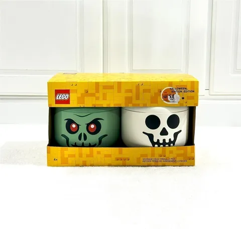 LEGO HALLOWEEN EDITION ZOMBIE SKELETON STORAGE HEAD CONTAINER 2 PIECE SET SMALL