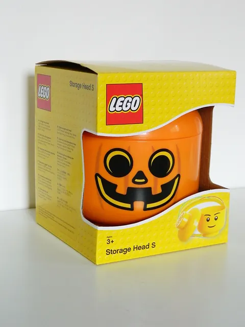 LEGO 4031 Pumpkin JOL Candy Brick Storage Head Bin Box Kids Room Halloween Decor