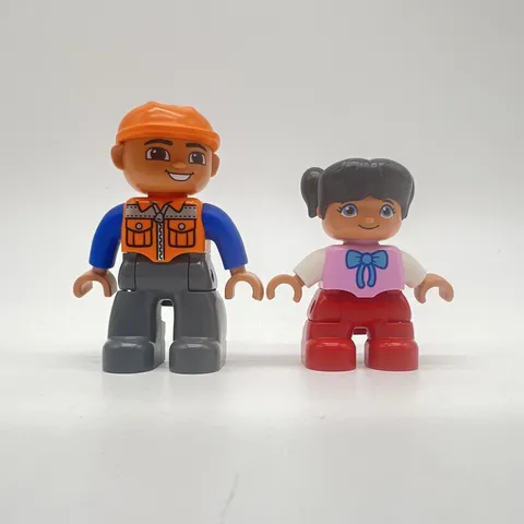 Lego Duplo Figure Kid Pigtails Girl Black Hair Blue Bow & Airport Man Toy