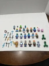 LOT OF 37 MINECRAFT LEGOS FIGURES, PEOPLE, STEVE, ALEX, Pig Creeper