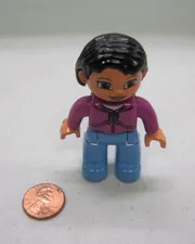 New Lego Duplo Black-Haired Woman Lady Mom 2.5" Figure Purple Shirt Blue Zoo
