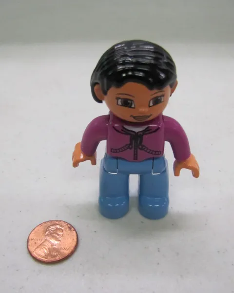 New Lego Duplo Black-Haired Woman Lady Mom 2.5" Figure Purple Shirt Blue Zoo