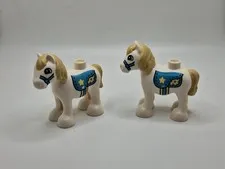 Lego Duplo White Horse Pony Animal For Farm Blue Saddle For Stable x2