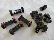 Vintage LEGO 1980s Wheel Sets, METAL Axels LOT, 10 SMALL, 4 LARGER, RED WHEEL CT
