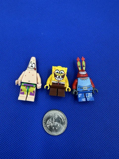 Lot Of 3 Lego SpongeBob Minifigures - SpongeBob, Patrick, and Mr. Krabs