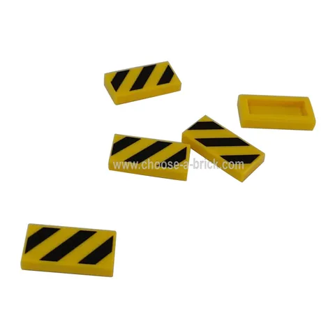 50x LEGO 1x2 Danger Stripe Tile Yellow