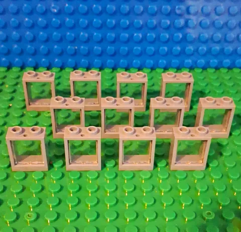 LEGO Window 1x2x2 In Sand Blue With Glass. 12 Pieces