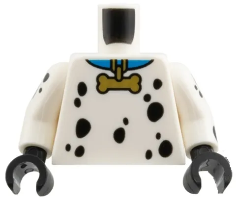 Lego New DALMATION Minifig TORSO White Black Spot Blue Collar Gold Bone Tag 28-7