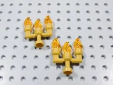 LEGO Lot of 2 Pearl Gold Candelabra w/ Flames Accessory Minifig BQ