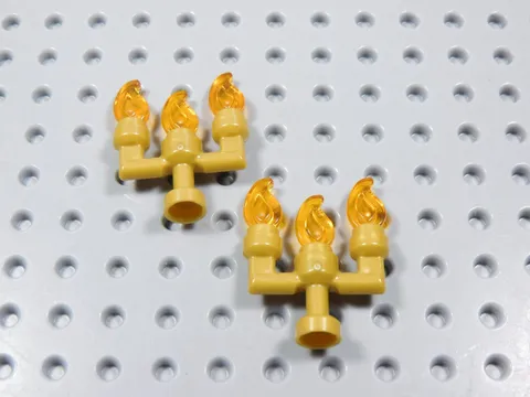 LEGO Lot of 2 Pearl Gold Candelabra w/ Flames Accessory Minifig BQ