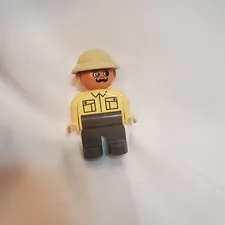 Lego Duplo Safari Man Figure Minifig Pith Hat Gray Pants Tan Top Mustache VTG