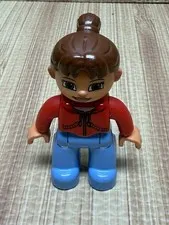 Lego Duplo Figure Woman brown hair red parka lt blue pants