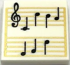 Lego New White Tile Flat Smooth 2 x 2 Sheet Music Black Treble Clef Music Notes