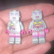 LEGO Minifigure Lot of 2 Gray & Pink Robot Female Figures Plastic