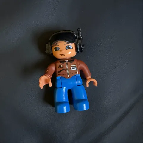 Lego Duplo 2007 Airplane Pilot Blue Pants, Brown Shirt, Black Helmet