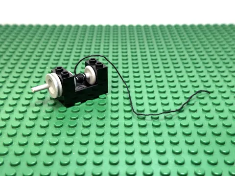LEGO Black String Reel Winch 2x4x2 Old Gray Drum w/Thin Cord 30cm 6277 #73037