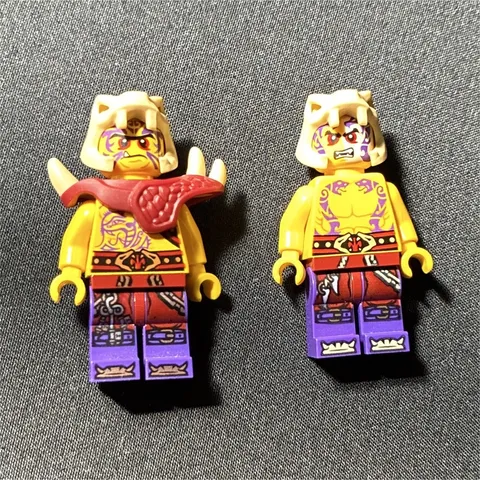 LEGO Lot of 2 Minifigure Parts Purple Legs with Yellow Torsos & White Headgear