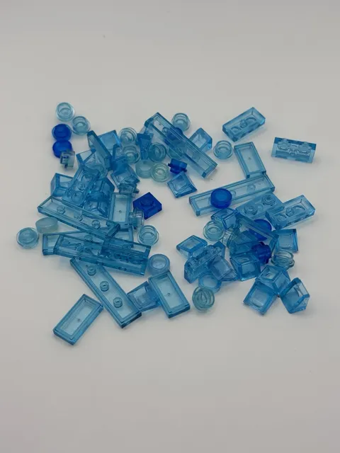 Lot of Transparent Blue LEGO Flat 1x1 2x2 1x3 Building Bricks Water