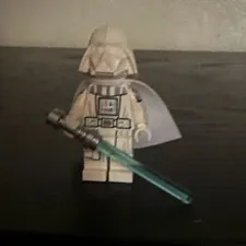 LEGO Plastic Minifigure White Figure with Cape & Blue Lightsaber Accessory