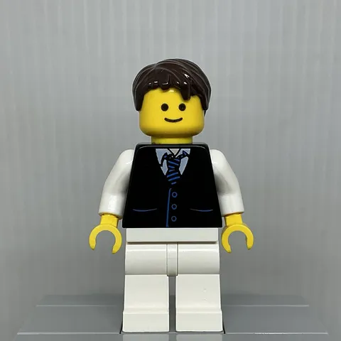 LEGO Town Creator twn190 Male Black Vest Striped Tie Minifigure 10243 Note