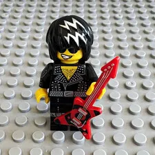 LEGO Rock Star Minifigure - Series 1 Black Hair Red Guitar Accessory 8684