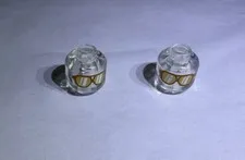 Lego Lot Of 2 Minifig Head Clear Transparent Sunglasses Gold Orange New 4358