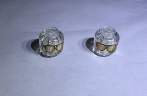 Lego Lot Of 2 Minifig Head Clear Transparent Sunglasses Gold Orange New 4358