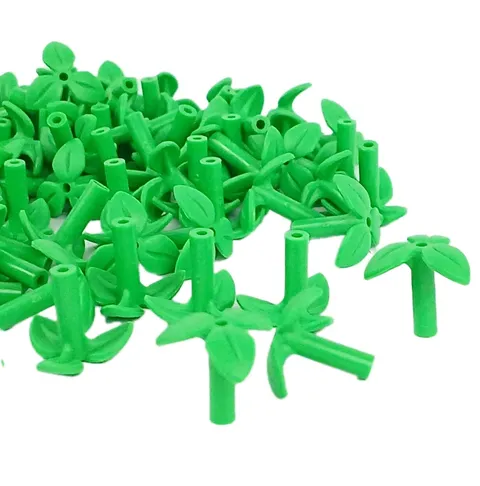 100 Pieces LEGO® Bright Green Plant Stem with Bar, 3 Leaves, and Small Pin Hole