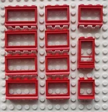 Lego Red Vintage windows with lip x11 - 1x4 1x3 1x2