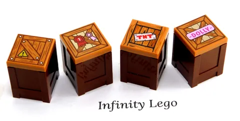 4 LEGO Reddish Brown 2 x 2 x 2 Bin, Box with wooden Lid styles (61780 3068)