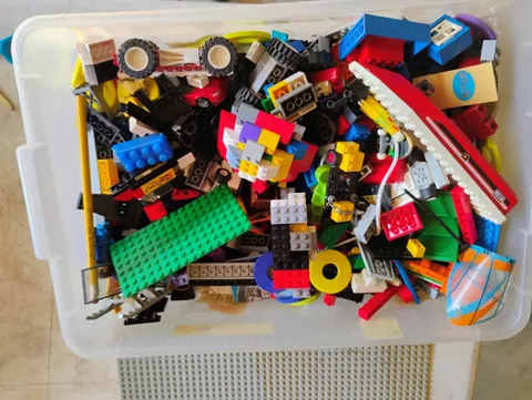 Vintage LEGOs Big Box Full Various Sizes Colors Boats Wheels etc.