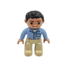 LEGO DUPLO Worker Man Figure Blue Shirt Khaki Pants 2.5" Toy