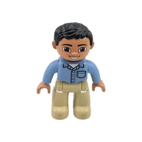 LEGO DUPLO Worker Man Figure Blue Shirt Khaki Pants 2.5" Toy