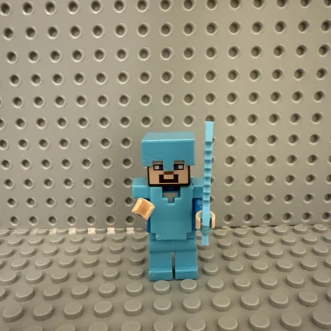 Lego Mini Fig Diamond Armor Steve Helmet Sword Minecraft MiniFig 
